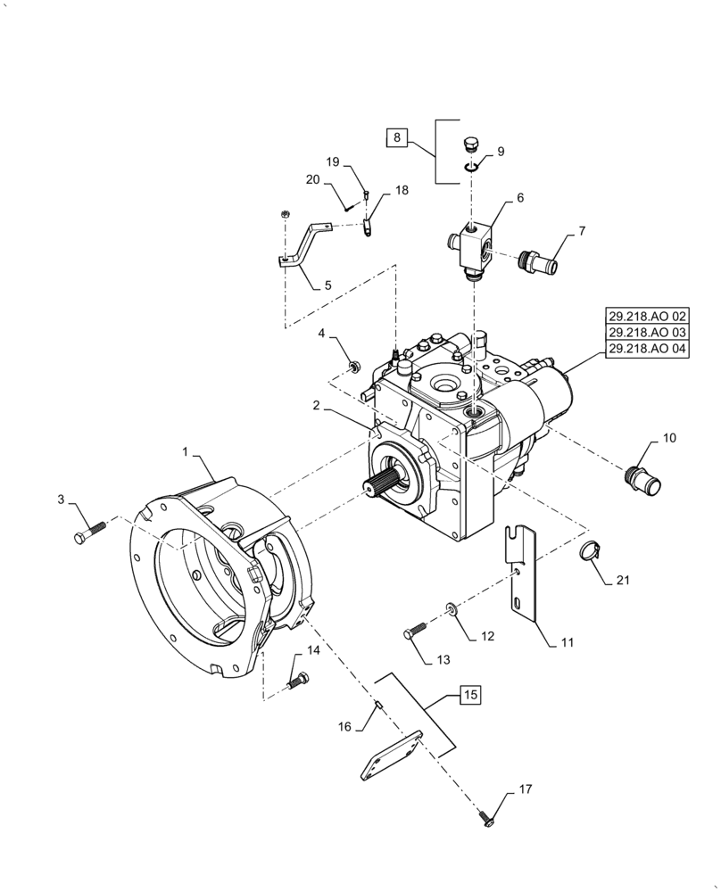 Схема запчастей Case IH AF4077 - (29.218.AO[01]) - HYDROSTATIC PUMP, FIXED, MOUNTING (105 CC / REV) (29) - HYDROSTATIC DRIVE