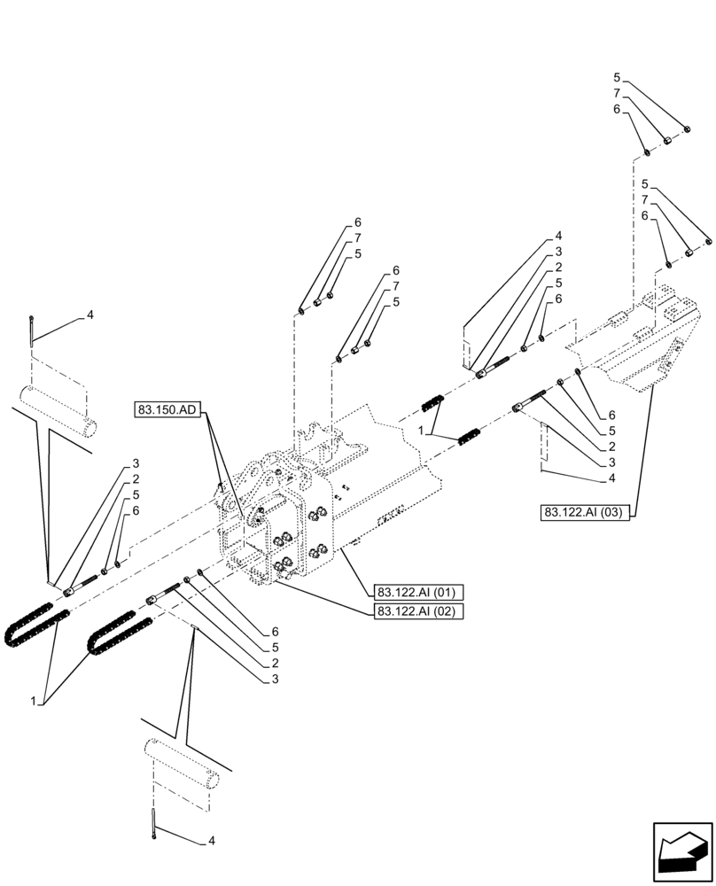 Схема запчастей Case IH FARMLIFT 935 - (83.150.AL) - BOOM, CHAIN, UPPER (83) - TELESCOPIC SINGLE ARM