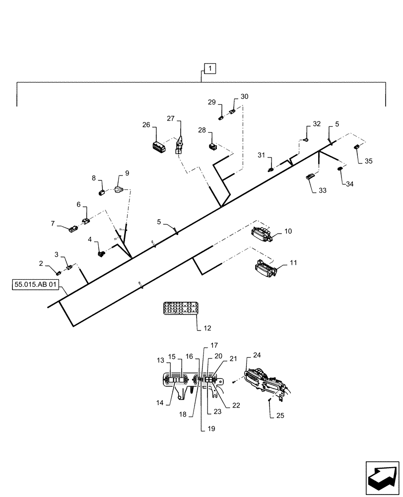 Схема запчастей Case IH MAGNUM 180 - (55.015.AB[02]) - WIRE HARNESS, FRONT FRAME (55) - ELECTRICAL SYSTEMS