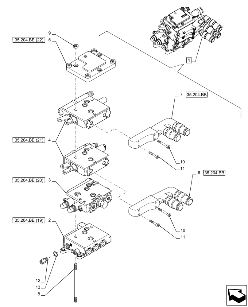 Схема запчастей Case IH PUMA 150 - (35.204.BE[02]) - VAR - 391163 - 2 REMOTE CONTROL VALVE (MHR), COMPONENTS (35) - HYDRAULIC SYSTEMS