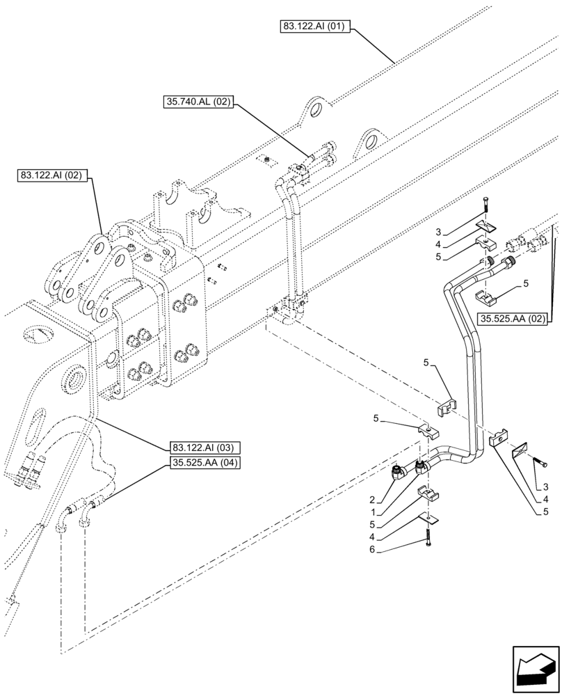 Схема запчастей Case IH FARMLIFT 935 - (35.525.AA[03]) - AUXILIARY HYDRAULIC, TUBE (9M) (35) - HYDRAULIC SYSTEMS