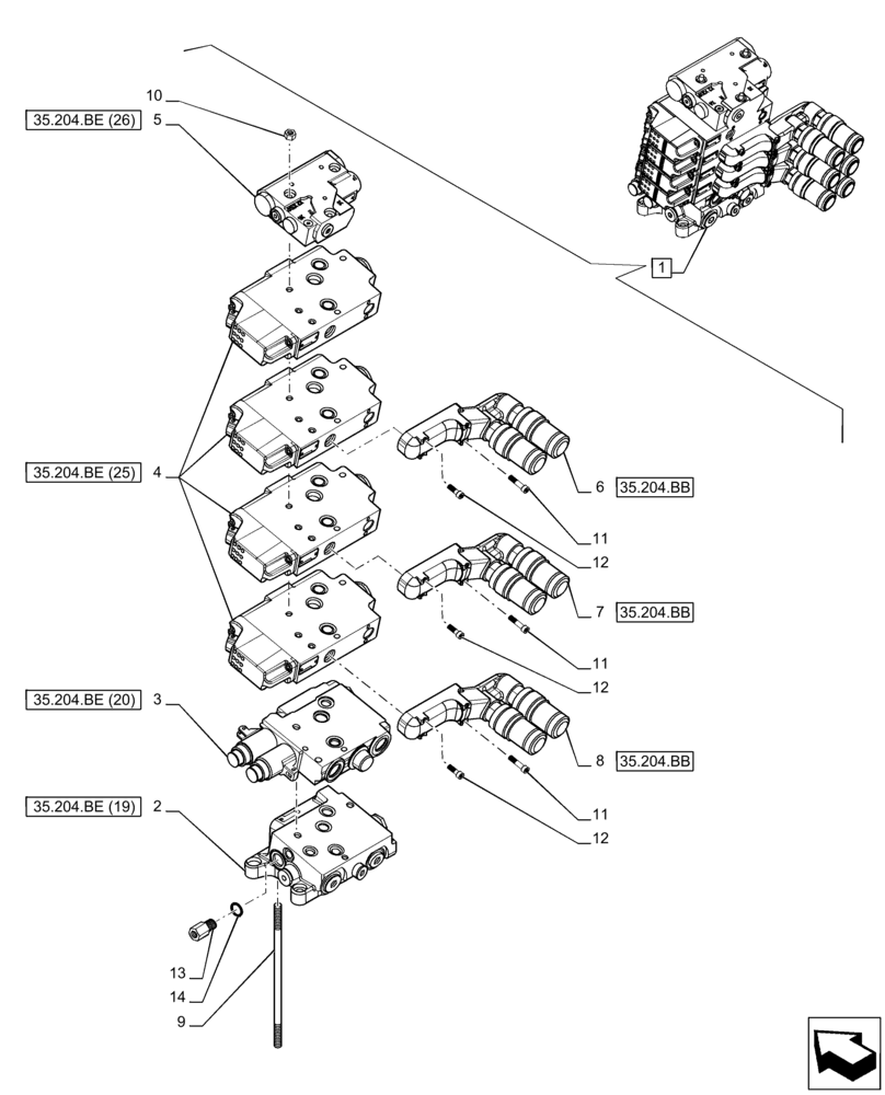Схема запчастей Case IH PUMA 165 - (35.204.BQ[06]) - VAR - 758060 - 4 REMOTE CONTROL VALVE (EHR), COMPONENTS (35) - HYDRAULIC SYSTEMS