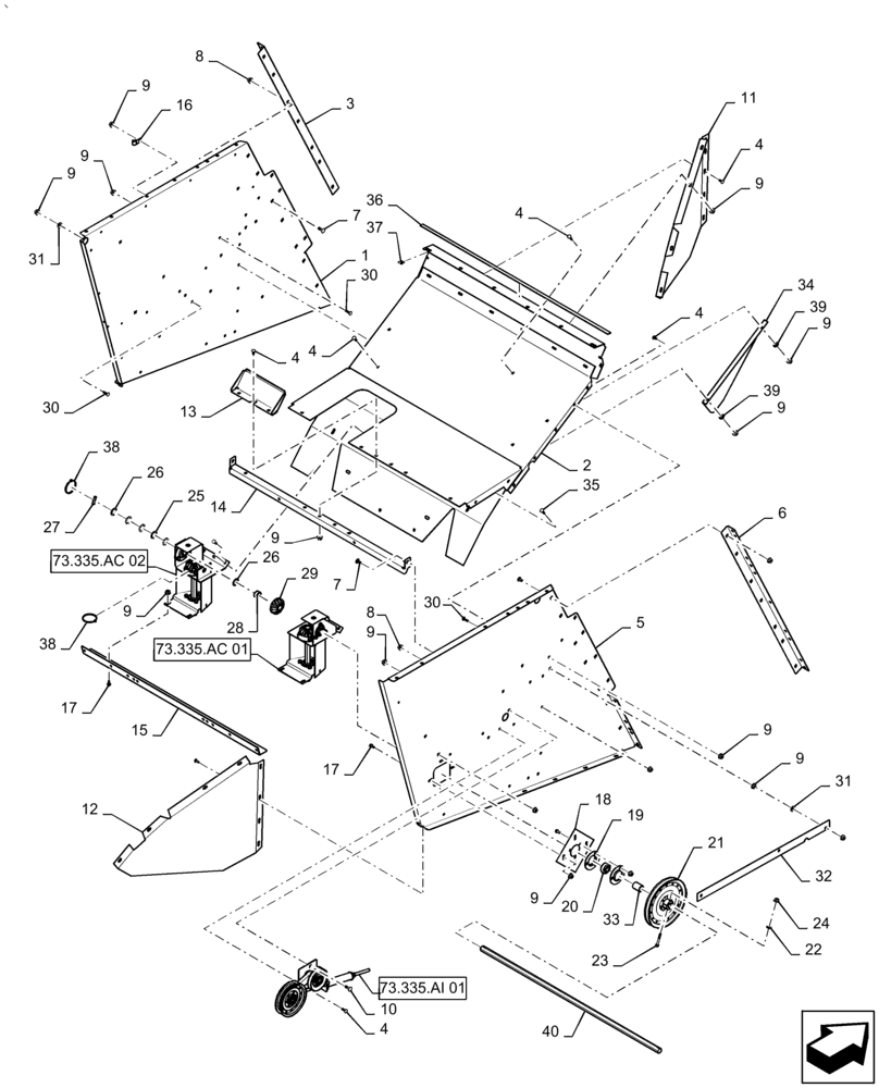 Схема запчастей Case IH AF4077 - (90.100.BI[02]) - HOOD ASSY, REAR (90) - PLATFORM, CAB, BODYWORK AND DECALS