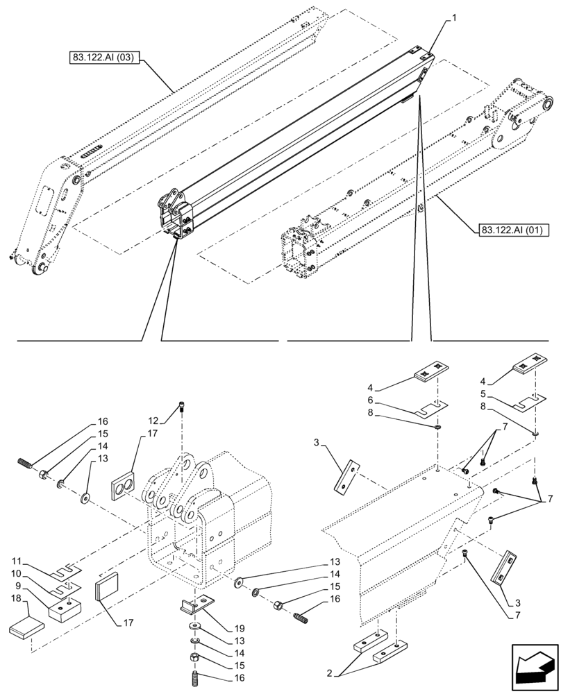 Схема запчастей Case IH FARMLIFT 935 - (83.122.AI[02]) - BOOM EXTENSION (9M) (83) - TELESCOPIC SINGLE ARM