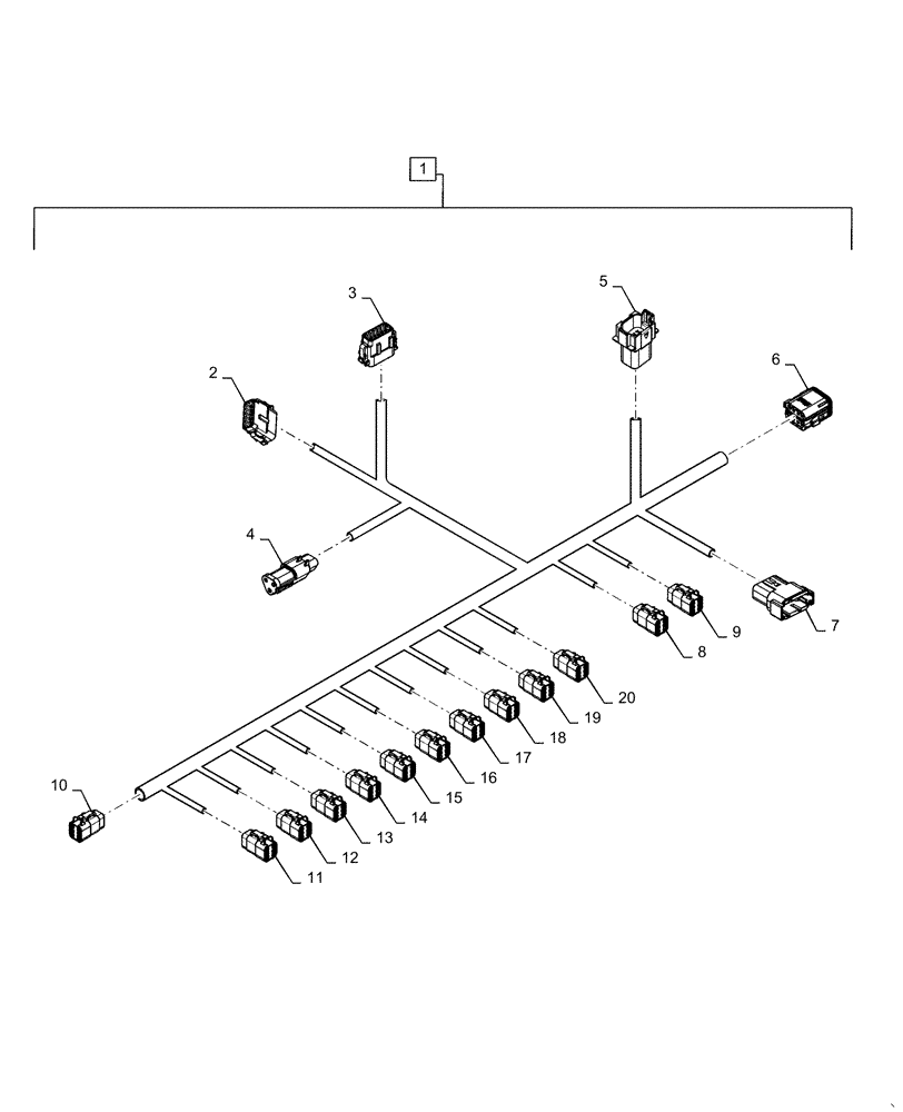 Схема запчастей Case IH 1265 - (55.200.AA[13]) - HARNESS, WIRE, SEED SENSOR 36R22 WING (55) - ELECTRICAL SYSTEMS