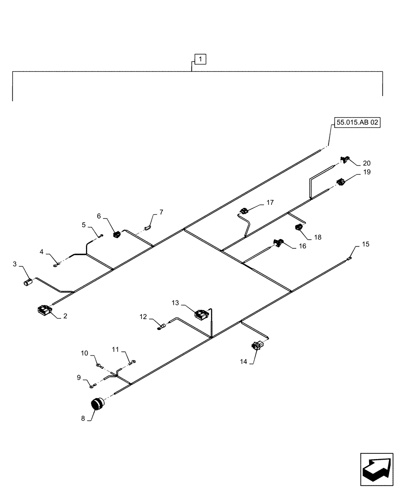 Схема запчастей Case IH MAGNUM 240 - (55.015.AB[01]) - WIRE HARNESS, FRONT FRAME (55) - ELECTRICAL SYSTEMS