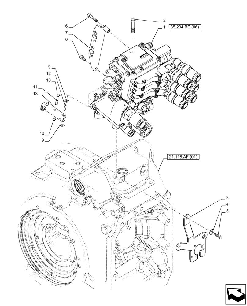 Схема запчастей Case IH PUMA 165 - (35.204.BE[05]) - VAR - 758057 - 3 REMOTE CONTROL VALVE (MHR W/PB) (35) - HYDRAULIC SYSTEMS