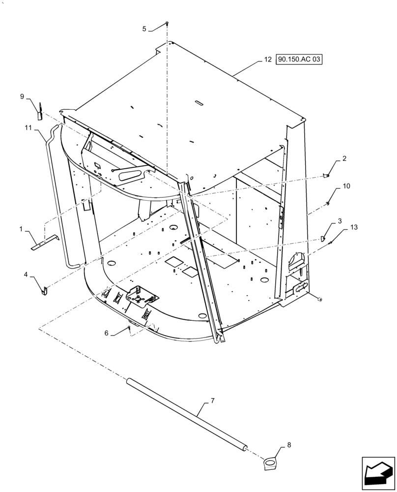 Схема запчастей Case IH AF4088 - (90.150.AC[02]) - CAB FRAME, HEATER ONLY, USE FOR 2016 (90) - PLATFORM, CAB, BODYWORK AND DECALS