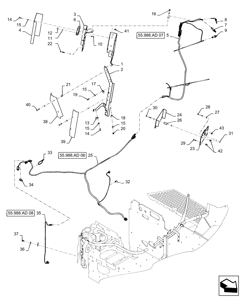 Схема запчастей Case IH QUADTRAC 580 - (55.988.AD[05]) - SCR EXHAUST SYSTEM HARNESS MOUNTING, 540, 580, 620 (55) - ELECTRICAL SYSTEMS