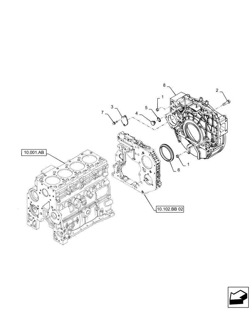 Схема запчастей Case IH 150A - (10.102.BE) - CRANKCASE COVERS - FLYWHEEL HOUSING (10) - ENGINE