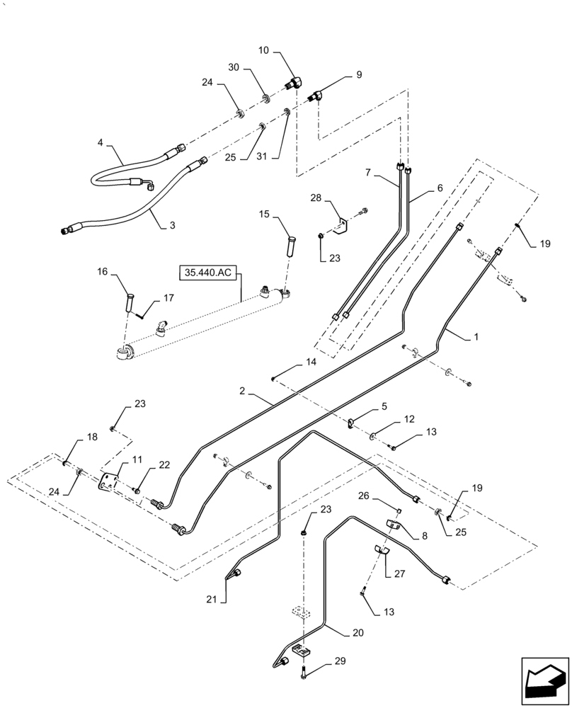 Схема запчастей Case IH AF4077 - (35.440.AB) - HYDRAULIC, UNLOADER SWING CIRCUIT (35) - HYDRAULIC SYSTEMS