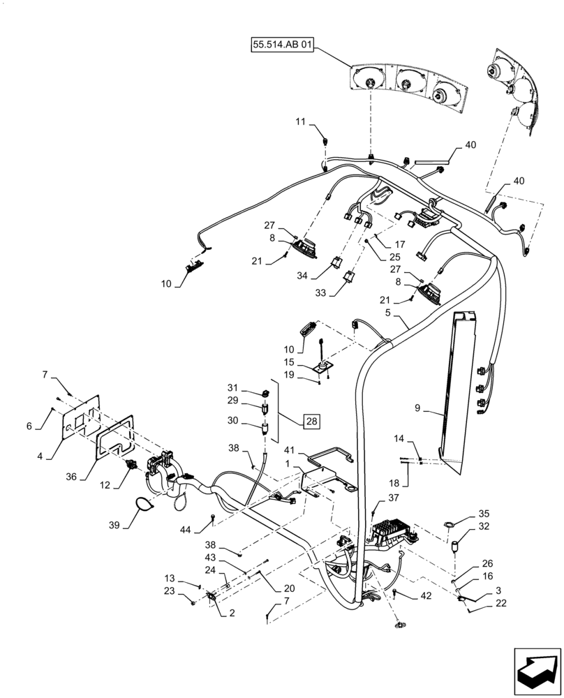 Схема запчастей Case IH AF4088 - (55.514.AA[03]) - CAB, WIRING ASSY, HEATER, AIR CONDITIONED, USE FOR 2016 (55) - ELECTRICAL SYSTEMS