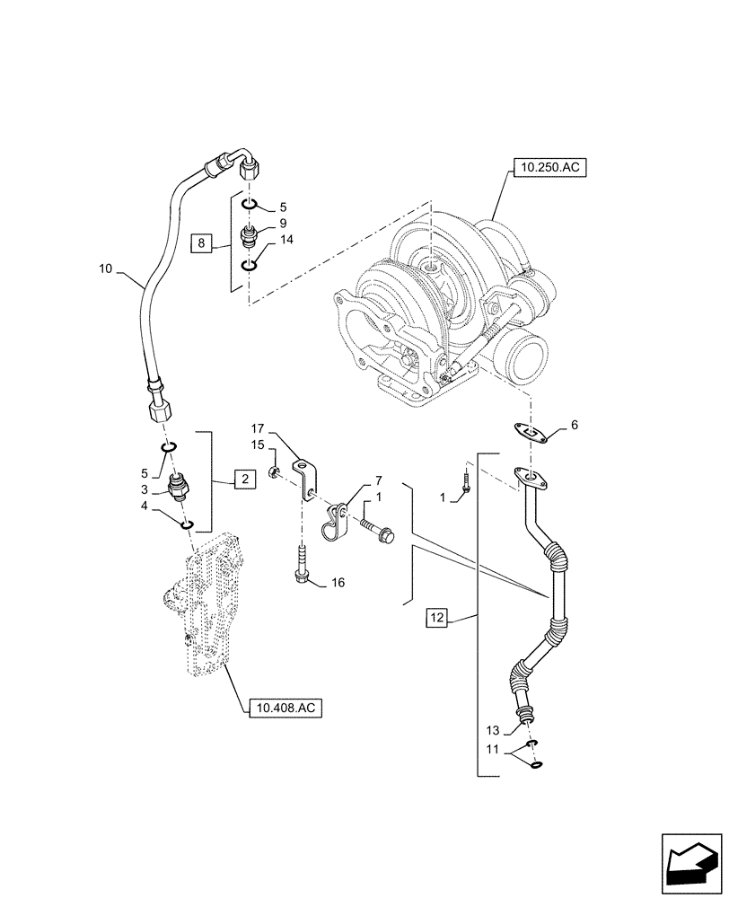 Схема запчастей Case IH 100A - (10.250.AD) - TURBOCHARGER LUBE LINE (10) - ENGINE