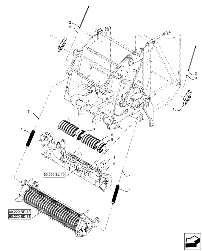 Схема запчастей Case IH RB455 - (60.220.BD[05]) - VAR - 726805 - 1.8M PICKUP FLOATATION, OVERSHOT FEEDER (60) - PRODUCT FEEDING