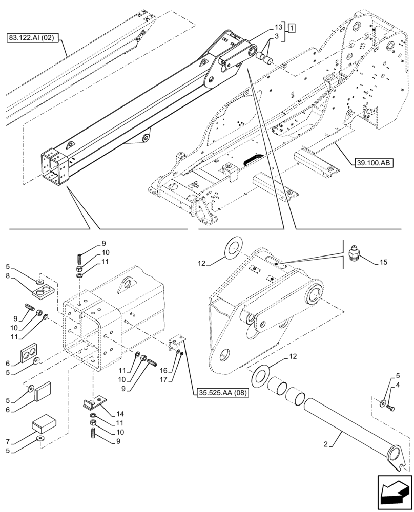 Схема запчастей Case IH FARMLIFT 635 - (83.122.AI[01]) - BOOM (6M) (83) - TELESCOPIC SINGLE ARM