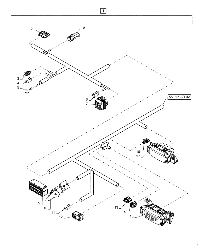 Схема запчастей Case IH MAGNUM 380 - (55.015.AB[01]) - WIRE HARNESS, FRONT FRAME (55) - ELECTRICAL SYSTEMS