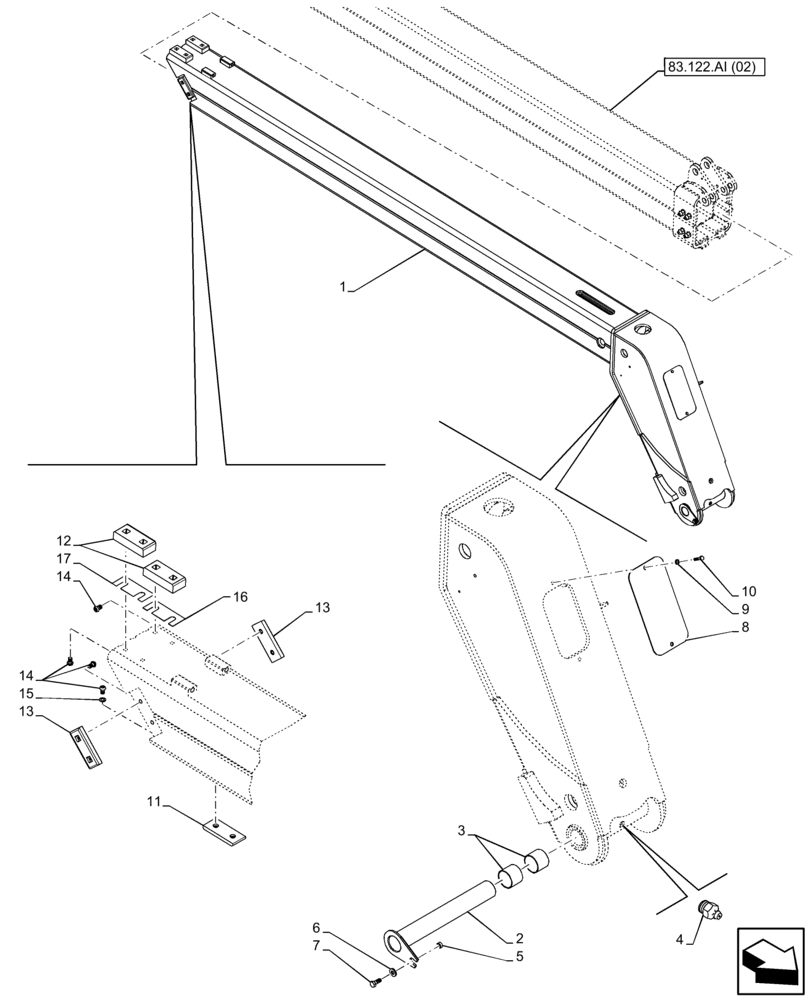 Схема запчастей Case IH FARMLIFT 935 - (83.122.AI[03]) - BOOM EXTENSION (9M) (83) - TELESCOPIC SINGLE ARM