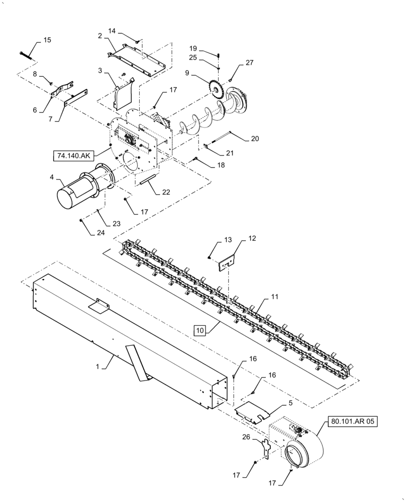 Схема запчастей Case IH AF4088 - (74.140.AM[04]) - TAILINGS ELEVATOR ASSY (74) - CLEANING