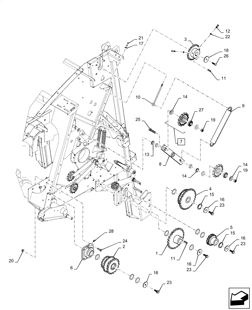 Схема запчастей Case IH RB455 - (62.140.AJ[01]) - DRIVE SPROCKETS, LH (62) - PRESSING - BALE FORMATION