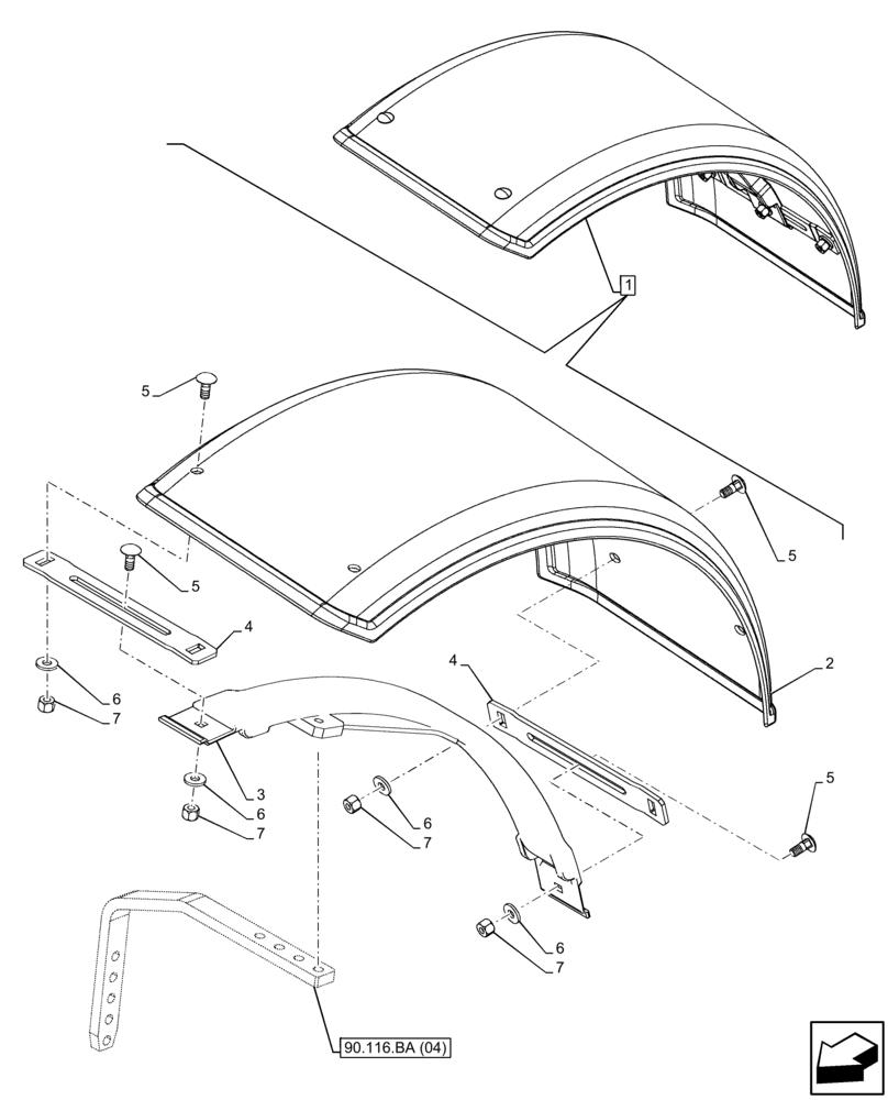 Схема запчастей Case IH FARMALL 115C - (90.116.AC[04]) - VAR - 744674 - DYNAMIC FRONT FENDER (400MM), LARGE (20’), 4WD (90) - PLATFORM, CAB, BODYWORK AND DECALS