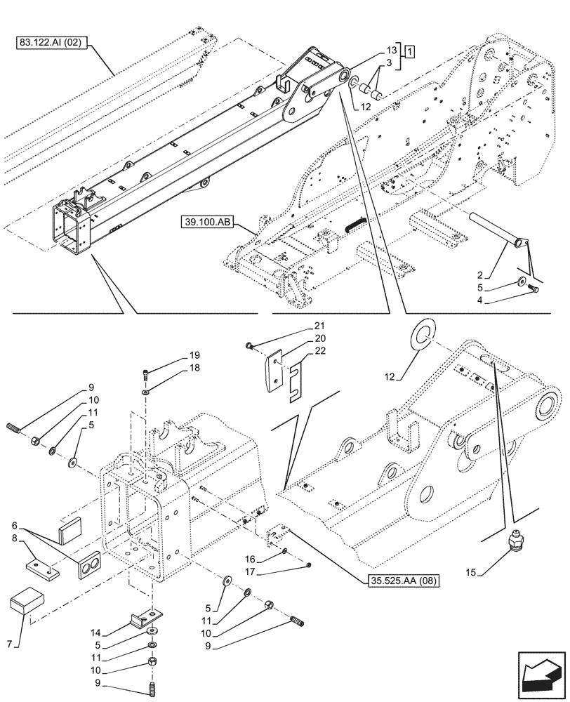 Схема запчастей Case IH FARMLIFT 935 - (83.122.AI[01]) - BOOM (9M) (83) - TELESCOPIC SINGLE ARM