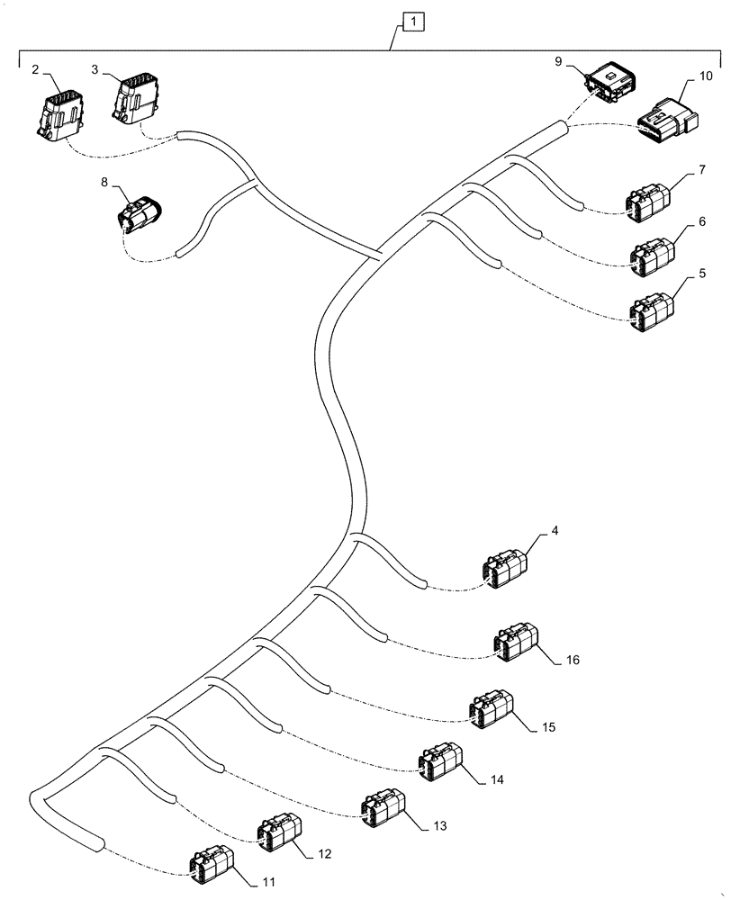 Схема запчастей Case IH 1255 - (55.100.AA[13]) - LH, HARNESS ASSY, SEED SENSOR, 24 ROW WING (55) - ELECTRICAL SYSTEMS