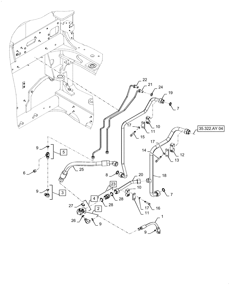 Схема запчастей Case IH QUADTRAC 500 - (35.322.AY[03]) - AUXILIARY CONTROL VALVE LINES, FRONT (35) - HYDRAULIC SYSTEMS