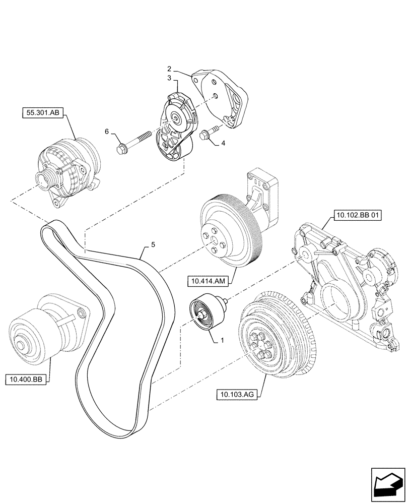 Схема запчастей Case IH 150A - (10.414.AE) - BELT TENSIONER, IDLER PULLEY & BELT (10) - ENGINE