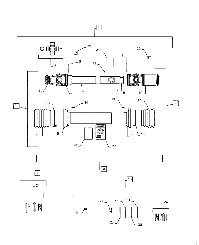 Схема запчастей Case IH 3162 - (31.100.00) - SHAFT, PTO DRIVE, TO COMBINE (31) - IMPLEMENT POWER TAKE OFF