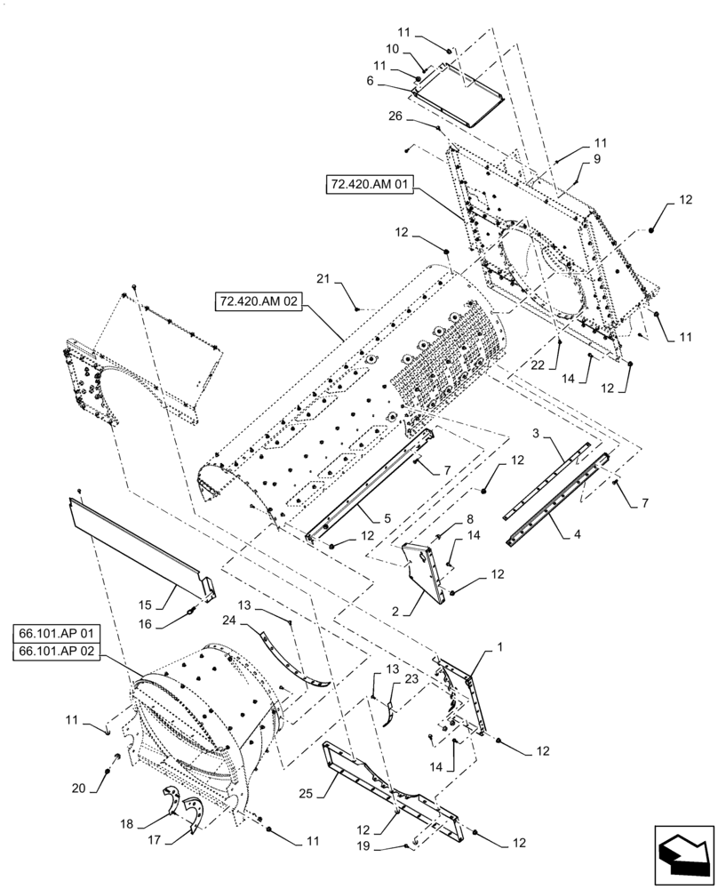 Схема запчастей Case IH AF4088 - (66.331.AM[02]) - CAGE, FRONT (66) - THRESHING