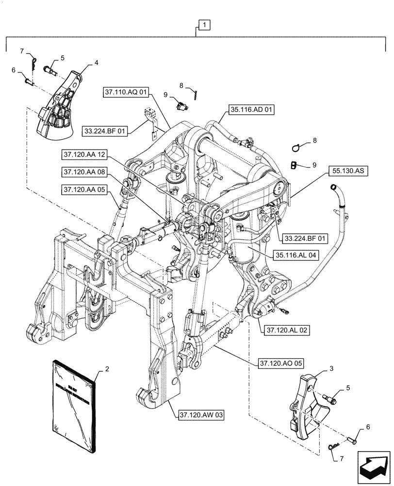 Схема запчастей Case IH MAGNUM 310 - (88.100.37[01]) - DIA KIT, TRACTOR, TOWING, CAT4 HITCH W/QC COMPL-HDRA ROW (88) - ACCESSORIES