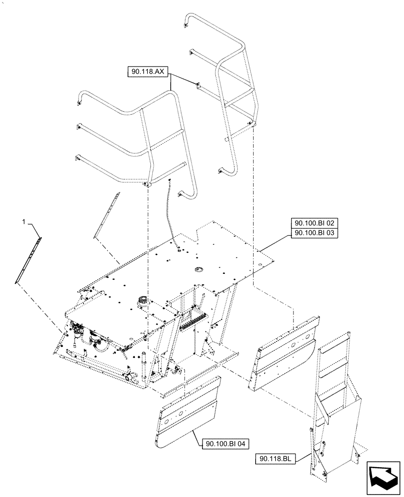 Схема запчастей Case IH AF4077 - (90.100.BI[01]) - HOOD ASSY, REAR (90) - PLATFORM, CAB, BODYWORK AND DECALS