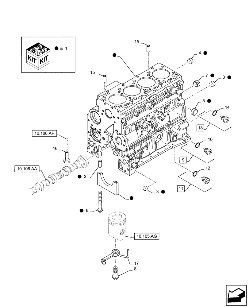 Схема запчастей Case IH 120A - (10.001.AB) - CRANKCASE (10) - ENGINE