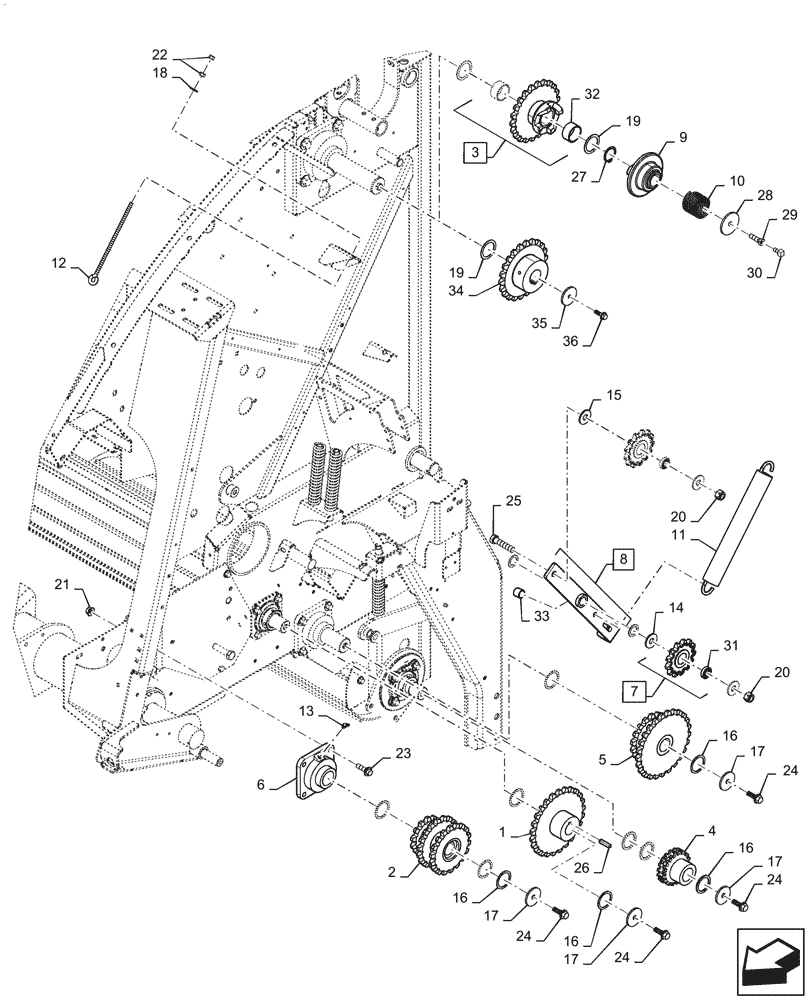 Схема запчастей Case IH RB465 - (62.140.AJ[05]) - DRIVE SPROCKETS, LH, OVERSHOT FEEDER (62) - PRESSING - BALE FORMATION