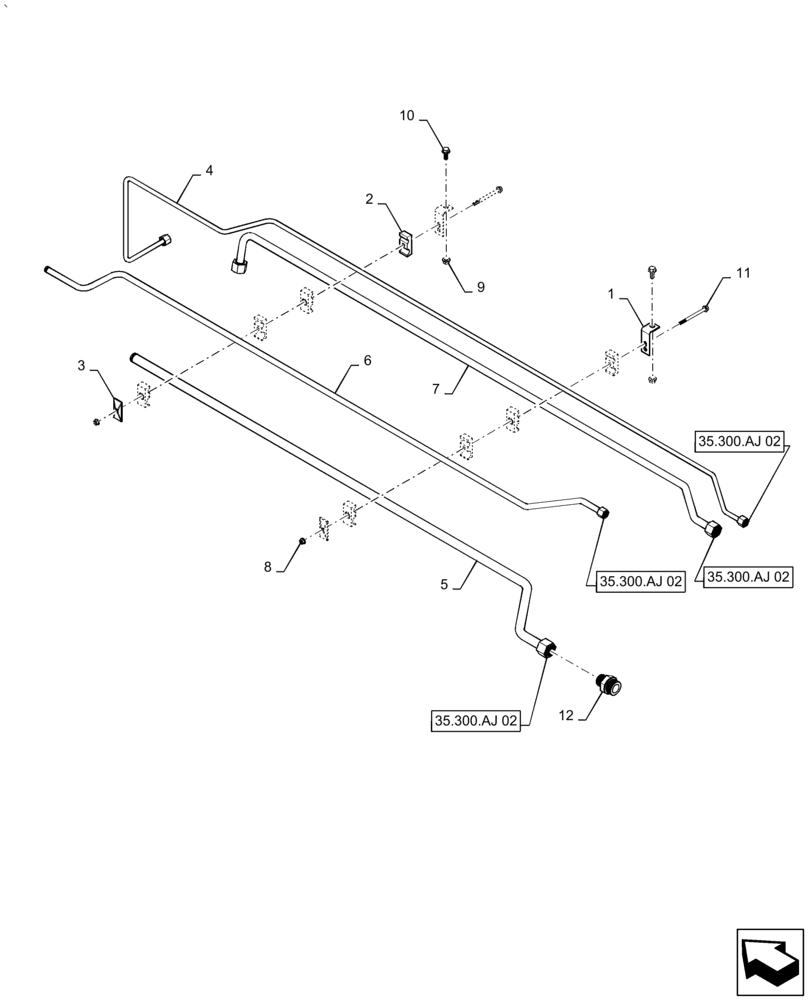 Схема запчастей Case IH AF4088 - (35.300.AJ[01]) - HYDRAULIC PLUMBING, TUBE BUNDLE, FRONT (35) - HYDRAULIC SYSTEMS