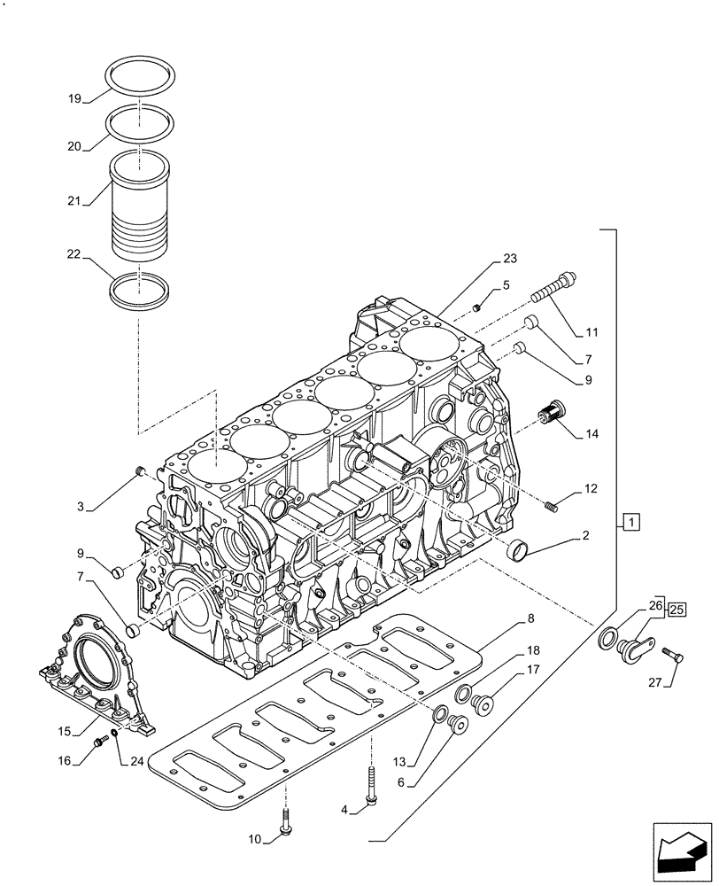 Схема запчастей Case IH F2CFA614A E010 - (10.001.AB) - CRANKCASE (10) - ENGINE