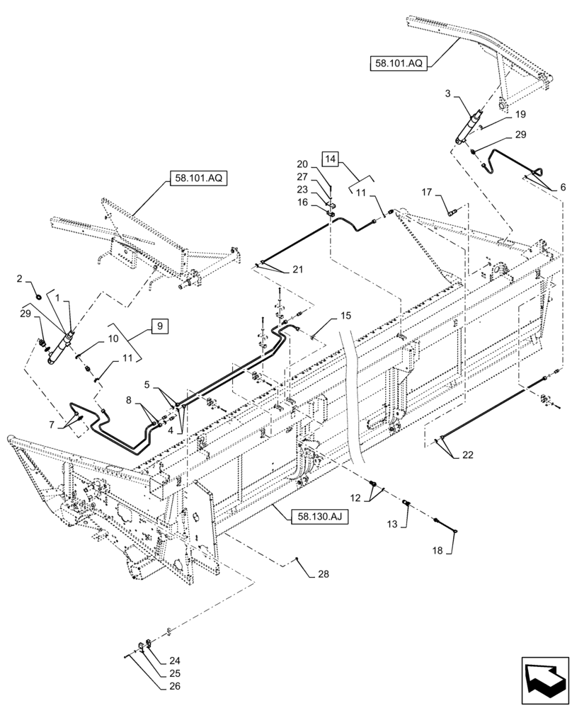 Схема запчастей Case IH 2060-20 - (35.420.AB) - REEL CYLINDER LINE FITTING REEL ARM, 20FT (35) - HYDRAULIC SYSTEMS