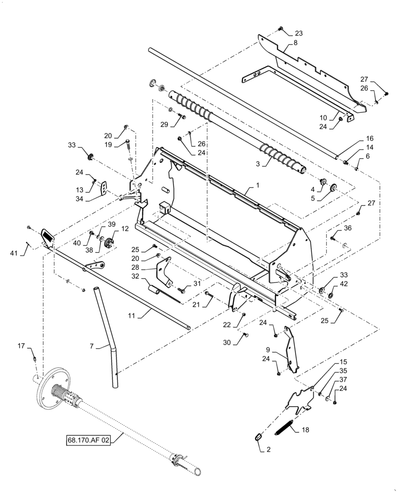 Схема запчастей Case IH RB455 - (68.170.AM[02]) - VAR - 726666, 726964 - NET WRAP STATIONARY ROLL BRAKE TENSIONER, YFN188618 AND PRIOR (68) - TYING/WRAPPING