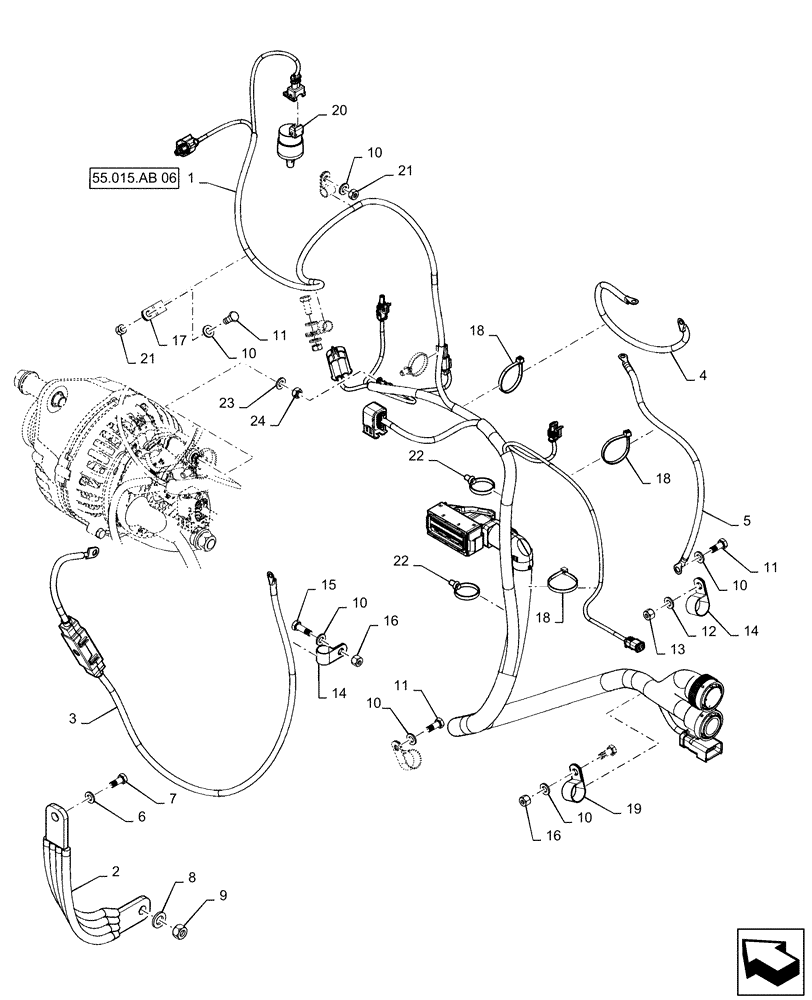 Схема запчастей Case IH QUADTRAC 470 - (55.015.AB[05]) - ENGINE HARNESS MOUNTING, 470, 500 (55) - ELECTRICAL SYSTEMS