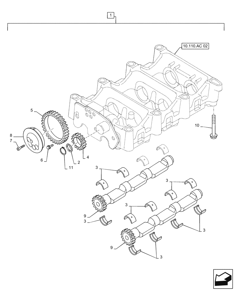 Схема запчастей Case IH 150A - (10.110.AC[01]) - DYNAMIC BALANCER - SHAFT & GEAR (10) - ENGINE