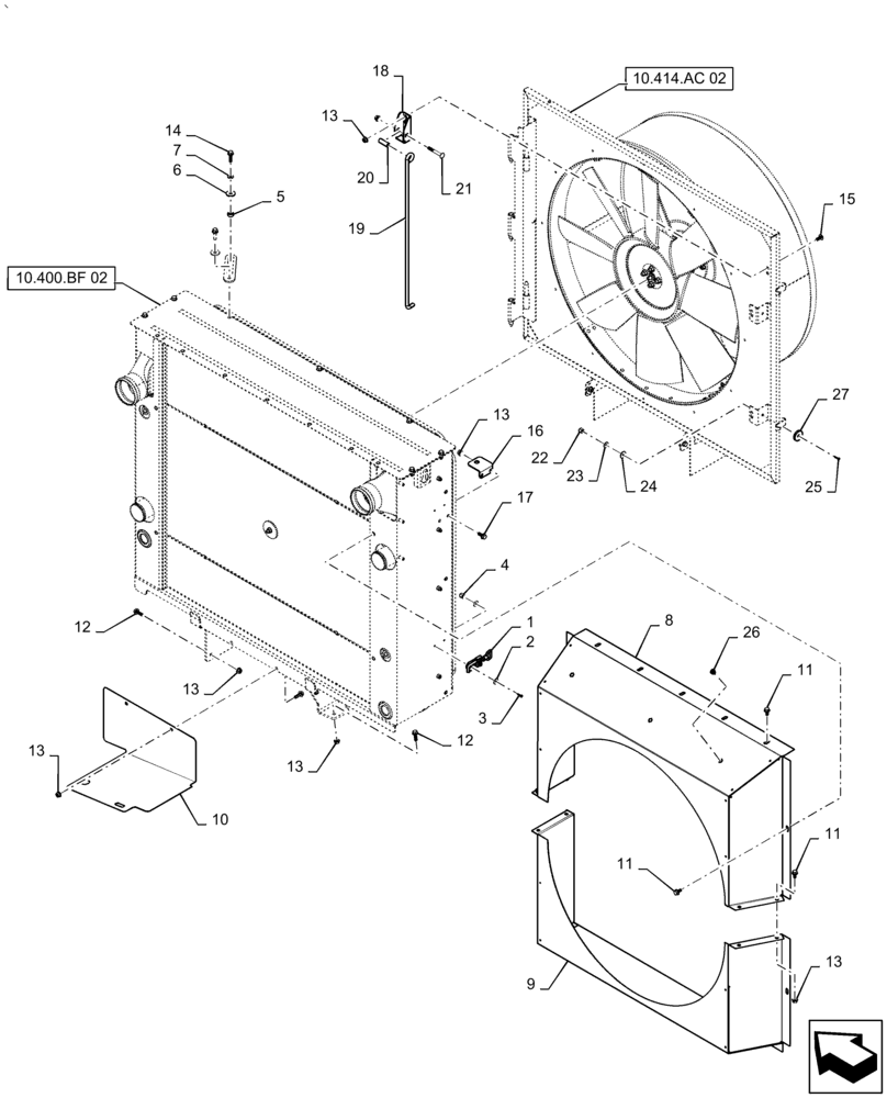 Схема запчастей Case IH AF4088 - (10.400.BF[01]) - COOLER BOX ASSY (10) - ENGINE