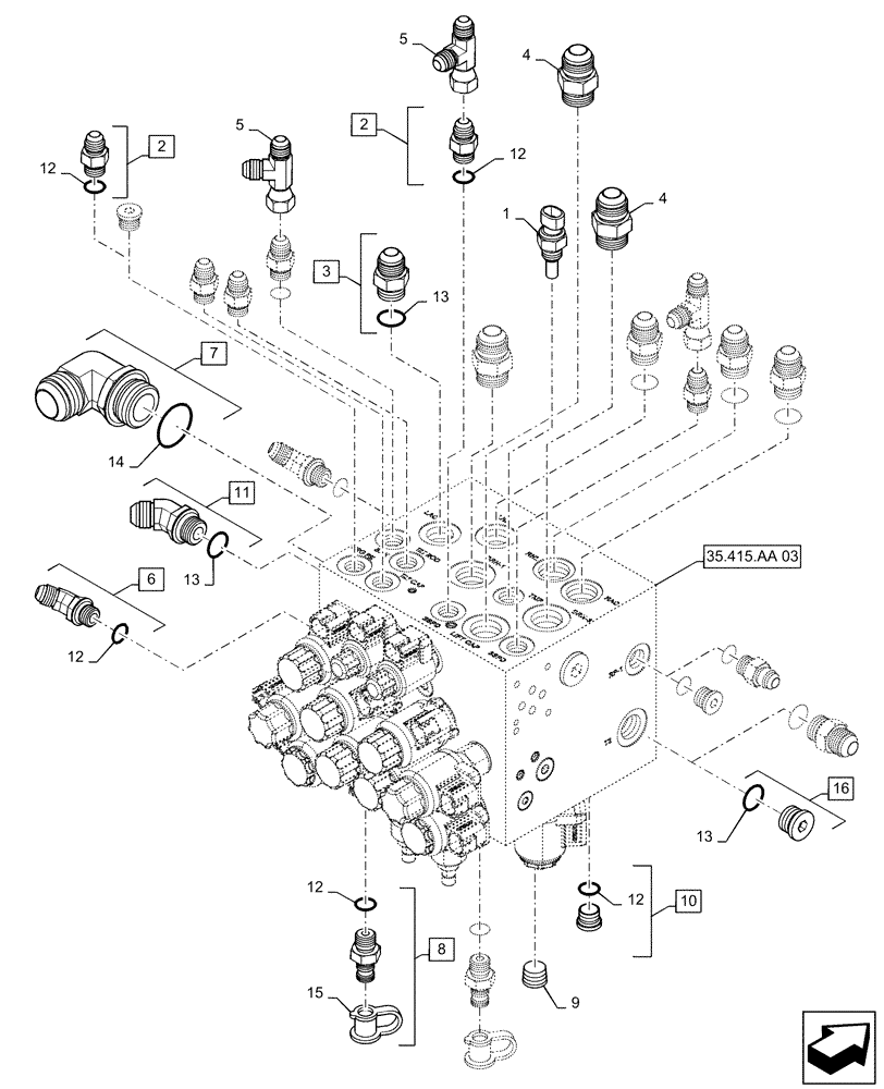 Схема запчастей Case IH WD1204 - (35.415.AA[01]) - FLOAT MANIFOLD VALVE (35) - HYDRAULIC SYSTEMS