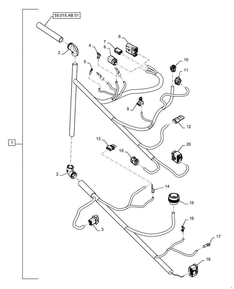 Схема запчастей Case IH MAGNUM 310 - (55.015.AB[02]) - WIRE HARNESS, FRONT FRAME (55) - ELECTRICAL SYSTEMS
