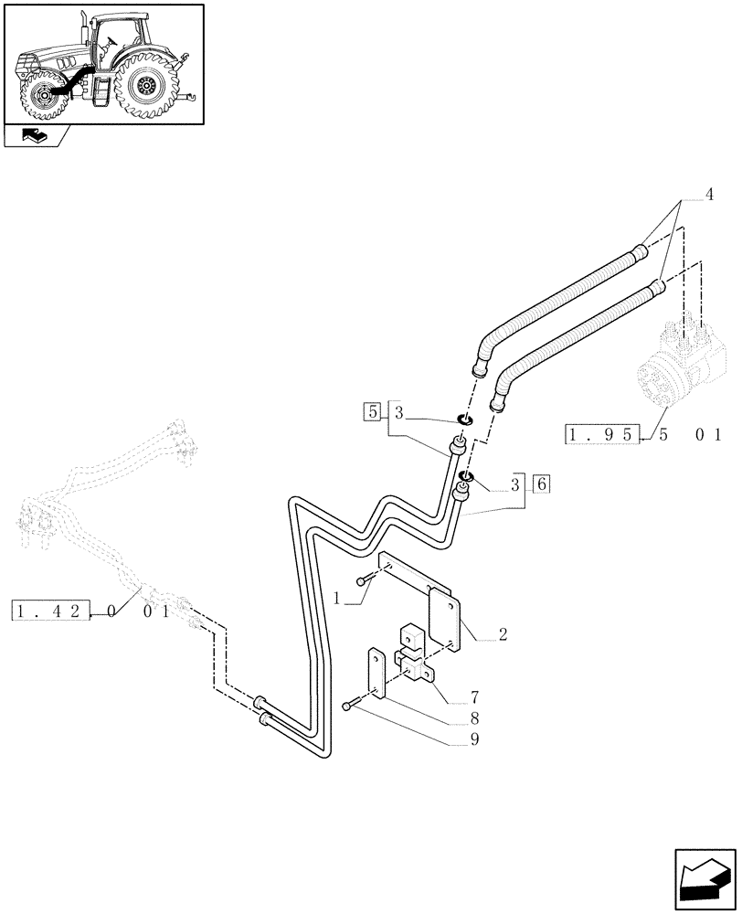 Схема запчастей Case IH PUMA 155 - (1.42.0[02]) - POWER STEERING DELIVERY AND RETURNS PIPES (04) - FRONT AXLE & STEERING