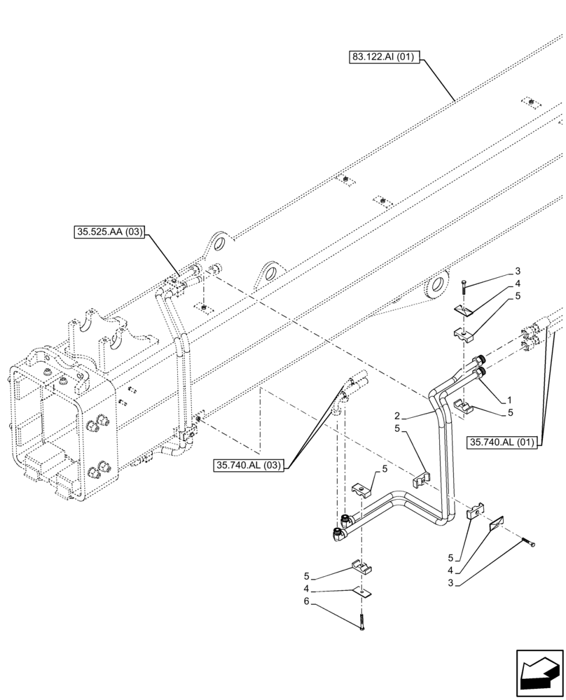 Схема запчастей Case IH FARMLIFT 935 - (35.740.AL[02]) - TILT CYLINDER, TUBE (9M) (35) - HYDRAULIC SYSTEMS