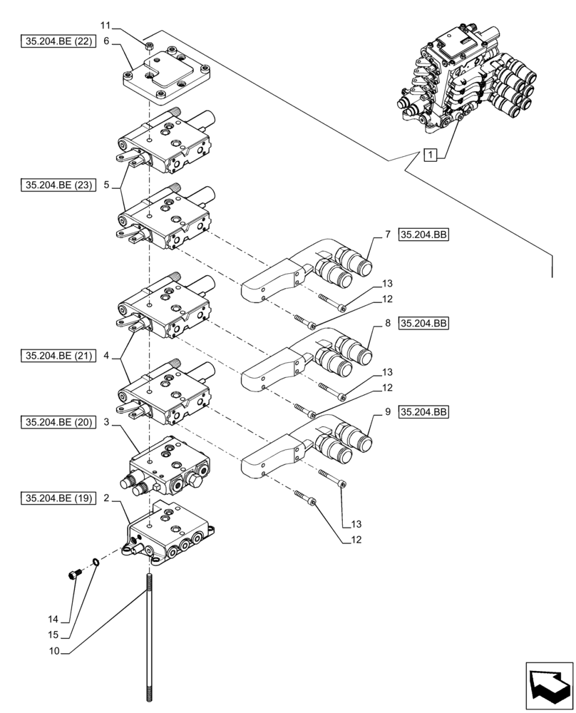 Схема запчастей Case IH PUMA 150 - (35.204.BE[08]) - VAR - 758058 - 4 REMOTE CONTROL VALVE (MHR), COMPONENTS (35) - HYDRAULIC SYSTEMS