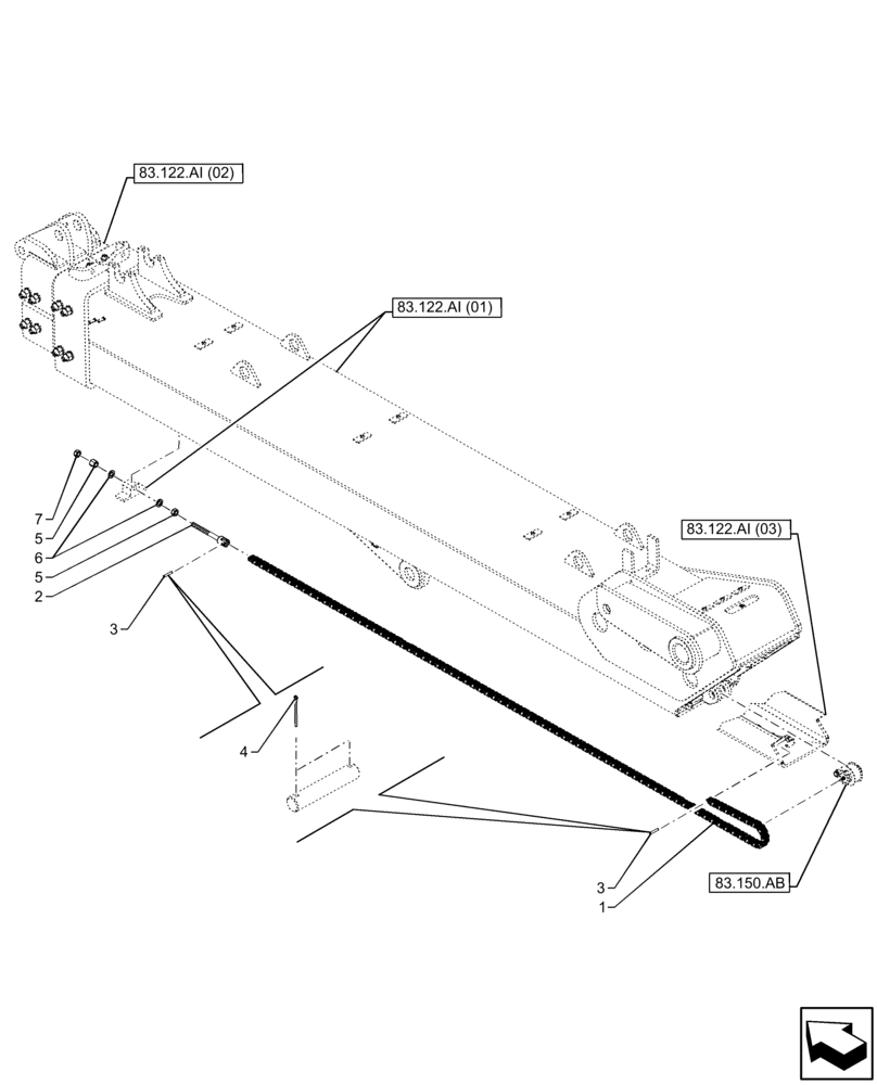 Схема запчастей Case IH FARMLIFT 935 - (83.150.AK) - BOOM, CHAIN, LOWER (83) - TELESCOPIC SINGLE ARM