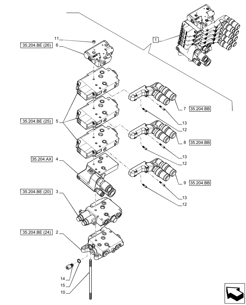 Схема запчастей Case IH PUMA 150 CVT - (35.204.BQ[12]) - VAR - 391165, 758059 - 3 REMOTE CONTROL VALVE (EHR W/PB), COMPONENTS (35) - HYDRAULIC SYSTEMS