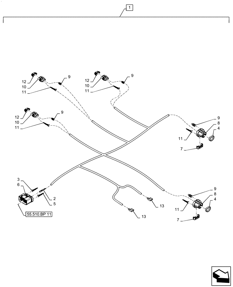 Схема запчастей Case IH MAGNUM 310 - (55.511.AF[01]) - WIRE HARNESS, HOOD (55) - ELECTRICAL SYSTEMS