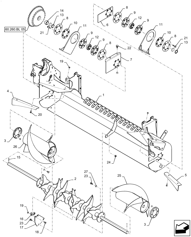 Схема запчастей Case IH RB455 - (60.260.BL[10]) - OVERSHOT FEEDER ASSEMBLY (60) - PRODUCT FEEDING